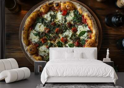 lat lay of a gourmet pizza Wall mural