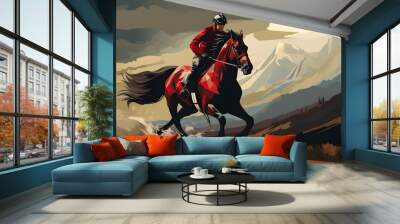 Man riding a horse illustration background Wall mural