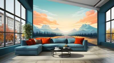 Road with nature landscape illustration background Wall mural