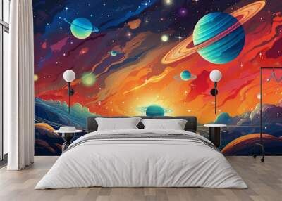 Space background with colorful planet Wall mural