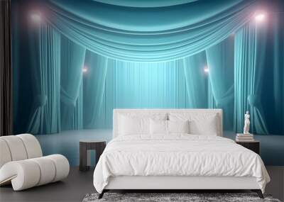 Stage with opened luxury curtain and light in the midle Wall mural