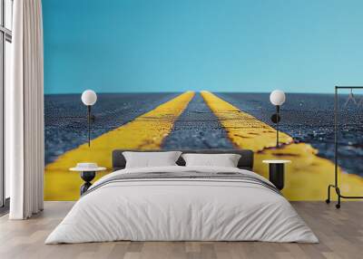 straight road with yellow line Wall mural