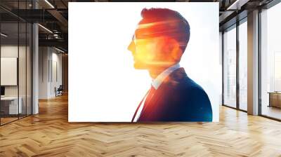 Businessman Silhouette Standing with Data-Focused Team Wall mural