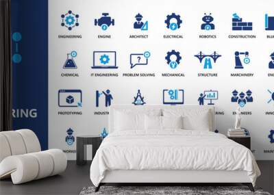 Engineering icons collection. 32 designs of engineering icon. Solid icon elements. Wall mural