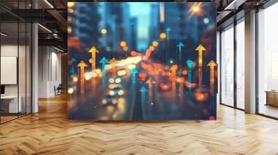 investment growth concept with arrow pointing upwards. stock market, bitcoin, property. Wall mural