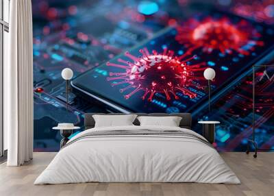 virus attacks on smartphones, trojans, attacks. Wall mural