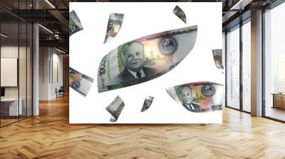 3D Render Set of Flying Laos 100000 Kip Money Banknote Wall mural