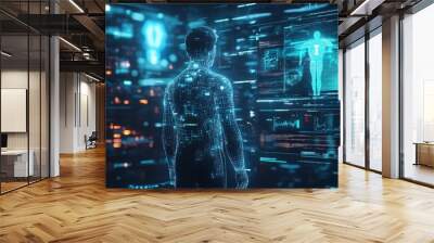 Abstract Doctor wireframe digital and hologram interface concept Medical data analysis In visual form Modern future,Medicine that uses artificial intelligence in processing And treatment of future  Wall mural