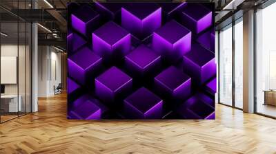 abstract purple geometric shiny blocks on black background, 3d render Wall mural