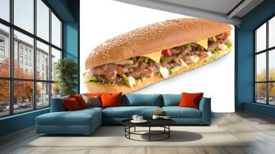 Beef Fajita sandwich with pepper, lettuce and cheese. Wall mural