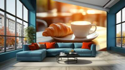 croissant and cup of  coffee in cafe Wall mural