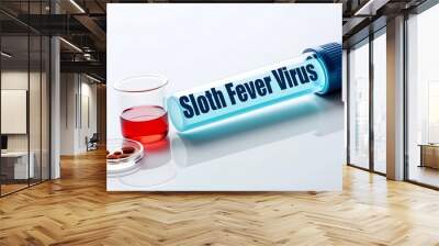 Sloth Fever Virus Blood Sample in Test Tube with Petri Dish on White Background
 Wall mural