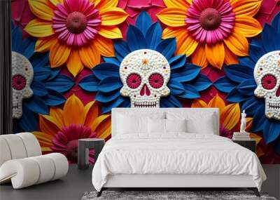 Expressive Day of the Dead Día de los Muertos Skull Geometric Pattern Floral Heritage Art Wall mural