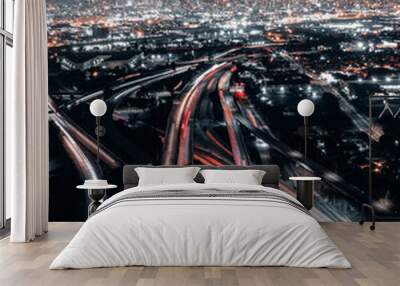 Long exposure shot of highways in Los Angeles at night, USA Wall mural