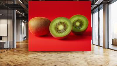 kiwi fruit on a red background Wall mural