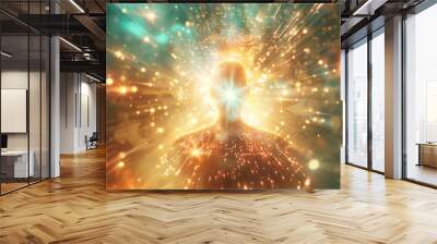 Light Within series. 3D rendering of human figure, radiating light and fractal elements on the subject of inner energy, astral dimension and spirituality Wall mural