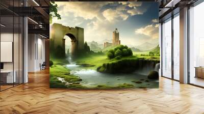 old castle on the river Wall mural