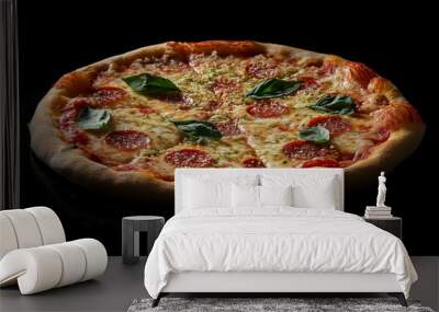 pizza isolated on black background Wall mural