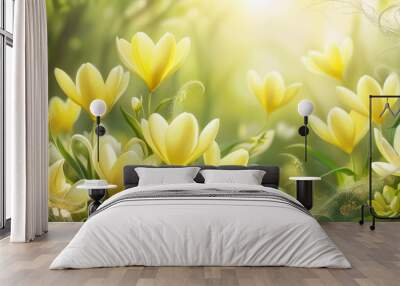 Yellow spring flowers have bloomed. natural background. Wall mural