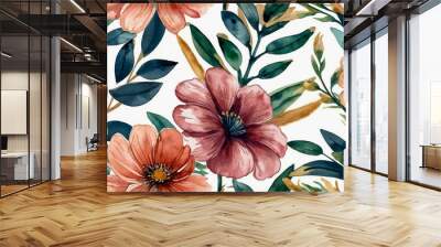 Hand painted watercolor floral pattern peach tones vector design in eps 10 Wall mural