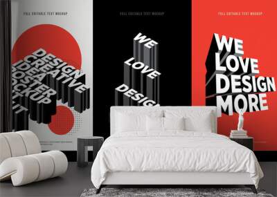 modern poster design template 3d text effect mockup /full editable text Wall mural