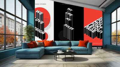 Modern poster design template 3D Text Effect Mockup /full editable Wall mural