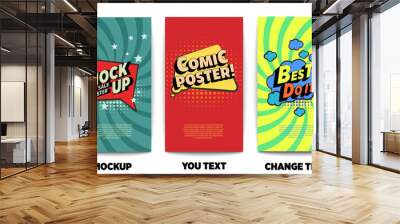 set of Trendy comical 3d text mockup poster	 Wall mural