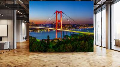 Istanbul Bosphorus panoramic photo. Istanbul landscape beautiful sunset with clouds Ortakoy Mosque, Bosphorus Bridge, Fatih Sultan Mehmet Bridge Istanbul Turkey.Best touristic destination of Istanbul Wall mural