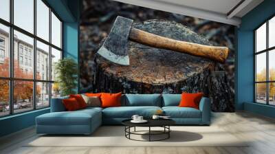 Old Axe on a Tree Stump Wall mural