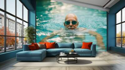 Senior Man Swimming in a Pool Wall mural