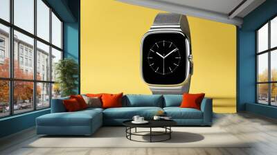 Sleek Silver and Black Smart Watch with Steel Chain Belt Wall mural