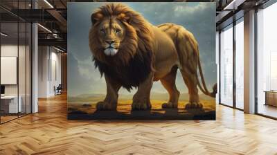  lion with a thick mane standing Wall mural