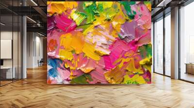 Abstract colorful oil painting on canvas. Oil paint texture with brush and palette knife strokes. multicolored wallpaper. Macro close up acrylic background Wall mural