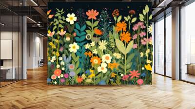 beautiful illustration of flowers with bright colors. Beautiful flowers for background. Flower background art. Post-processed generative AI Wall mural