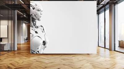 humanoid robot with futuristic technology in white color. Concept of artificial intelligence, technological future and science fiction. Post-processed generative AI Wall mural