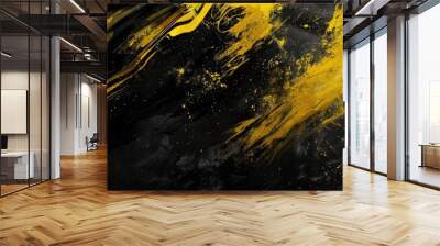 Black and yellow abstract background with brushstroke and halftone style. Wall mural