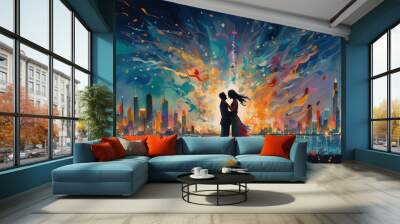 Starry Night Embrace: A Generative AI Homage to Love and Festivity Under New Year's Eve Fireworks
 Wall mural