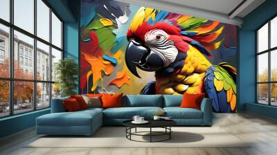 Macaw parrot colorful painting abstract background design illustration. Wall mural