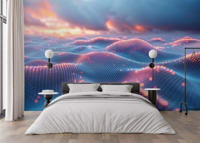 A 3D illustration of an abstract technology background showcases an embossed mesh symbolizing internet connections within cloud computing, creating a visually captivating concept image that highlight Wall mural