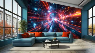 A dark and mesmerizing abstract technology background featuring neon lines that emit a vibrant and captivating glow, creating a visually stunning and futuristic atmosphere Wall mural