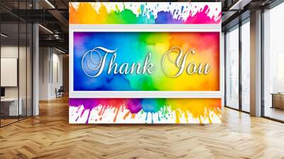 A thank you sign inside a rectangular shape on a colorful background  Wall mural