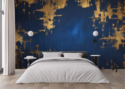 Abstract dark blue and gold painting on canvas background, Generative AI Wall mural