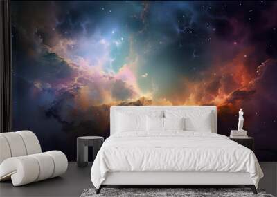 Abstract fractal background with nebula, stars and galaxies. Computer-generated image. Wall mural