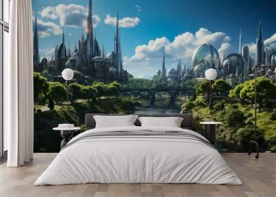 Anime Futuristic City Skyline Scenery Utopia Wall mural