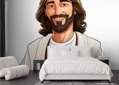 Smiling Bible Cartoon Character Jesus, Isolated Illustration Wall mural