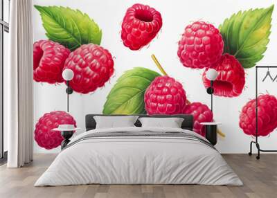 Himbeere, raspberry in Watercolor with Generative AI Wall mural