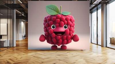 Cartoon character smiling raspberry, generative ai Wall mural