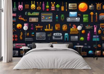 Set of 80s and 90s retro video game icons Wall mural