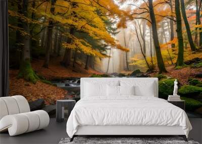 autumn in the forest generated Ai. Wall mural