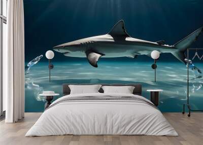 A shark swimming gracefully inside a crystal-clear glass of water Wall mural